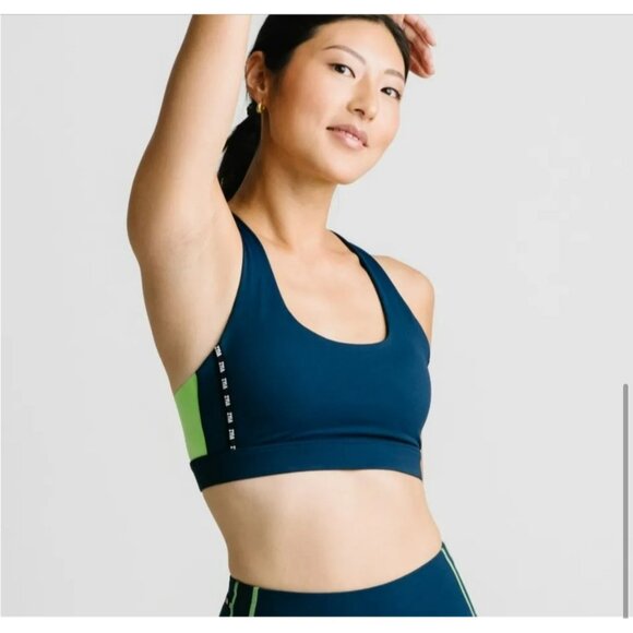 New Zyia Grass On Navy Game Day Light N Tight Sports Bra S Racerback Design Brea - Picture 4 of 5